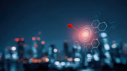Abstract Technology Target Over Cityscape: Futuristic Goal Setting and Precise Aiming Concept