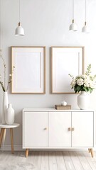 Minimalist entryway with framed artwork