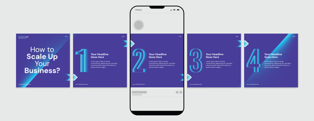 Business carousel post template for advertising, Set of carousel post for Instagram and LinkedIn, Editable social media carousel layout, template eps 10.