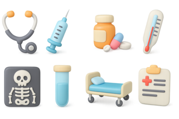 Colorful 3d medical symbols with blurred light effects for healthcare designs