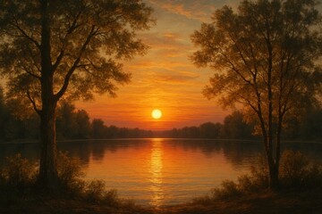 A Serene Forest at Sunset