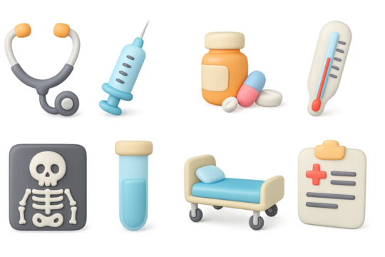 Colorful 3d medical symbols with blurred light effects for healthcare designs