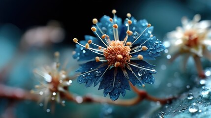 Blue Flower Close-Up: Delicate Petals and Dewdrop Details