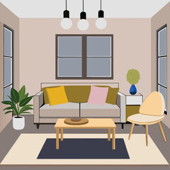 Scandinavian Minimalist Living Room Interior Mockup