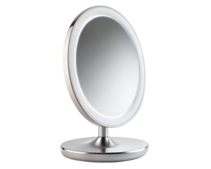 Illuminated makeup mirror with led light, isolated on transparent background