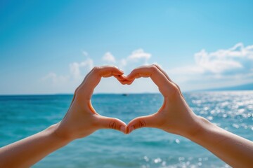 Two hands that are making a heart shape sea tranquility relaxation.