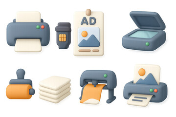 Modern 3d printing and scanning icon set for creative projects and design