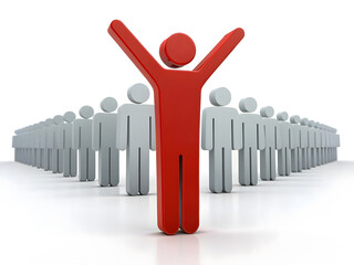 Red Leader Figure Stands Out Among Gray Figures leadership