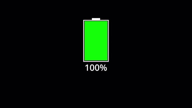 Smartphone battery charging animation from 0% to 100% transparent background alpha channel