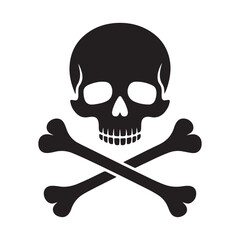 Skull and bones silhouette vector, Skull crossbones icon Clipart. Vector black silhouette. with white background.
