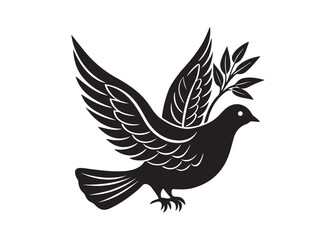 Dove of Peace with Olive Branch Silhouette Vector Isolated on White Background.