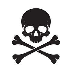 Skull and bones silhouette vector, Skull crossbones icon Clipart. Vector black silhouette. with white background.
