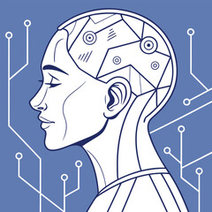 AI agent or assistant digital human face visualize vector humanoid robot head illustration