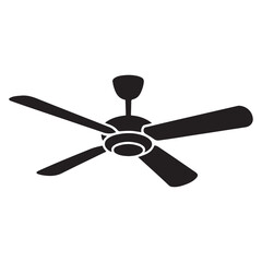Ceiling fan silhouette vector, ceiling fan icon. Vector black silhouette. with white background.