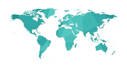 Obraz premium Teal polygonal world map vector graphic isolated on white for global network and business use
