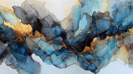 Obraz premium abstract blue gold ink art