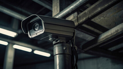 A video surveillance camera is mounted on a pole in an outdoor area, providing constant monitoring to ensure safety and security in the vicinity. Ideal for crime prevention