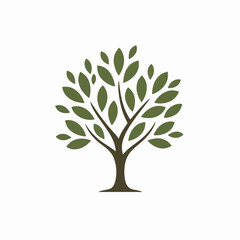 Fototapeta premium Minimalist green tree icon with brown trunk and leaves, symbolizing nature, growth, and environmental sustainability on white.