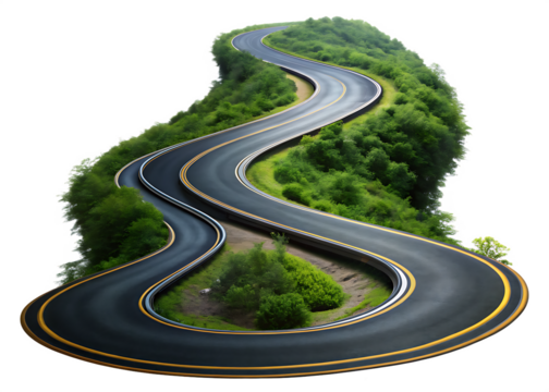  twisty road isolated on white background PNG , AI GENERATED - Powered by Adobe