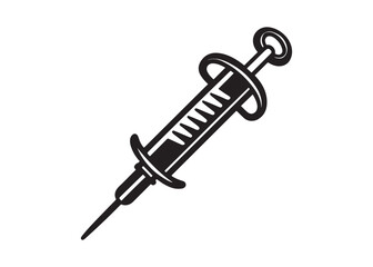 Syringe Vector Line Drawing Medical Injection Outline Illustration.