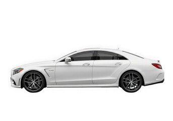 Obraz premium Side profile of a sleek white luxury sedan with black rims on a black background