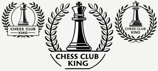 Naklejka premium Chess Club King Badges with Laurel Wreath and Chess Piece for School Clubs, Tournaments, and Strategic Thinking Recognition