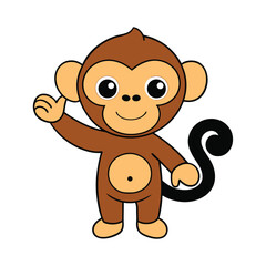 Fototapeta premium Happy monkey raising tail and hand in cheerful animated motion Vector illustration
