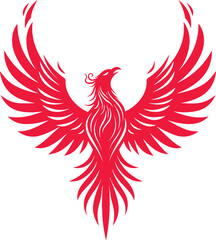 Majestic phoenix rising with vibrant red wings, symbolizing rebirth, strength, and fiery passion