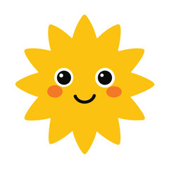 Fototapeta premium Smiling sun character glowing warmly with joyful happy expression Vector illustration