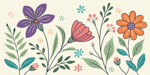 Seamless floral pattern with blossoms, leaves, and butterflies, a beautiful vector illustration for spring and summer textile design