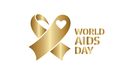 World AIDS Day Golden Ribbon on Transparent Backdrop for Awareness and Remembrance