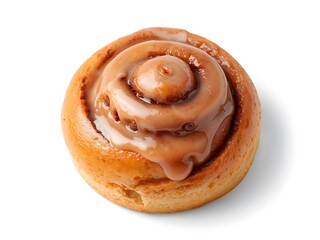 Fototapeta premium A cinnamon roll with a smooth, light-brown frosting on a plain background