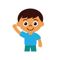 Cheerful boy waving hand in a playful welcoming gesture Vector illustration