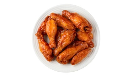 A plate of glazed chicken wings coated in a sweet and spicy sauce