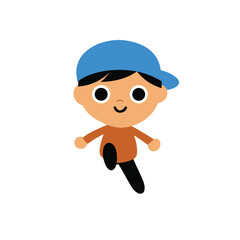 Boy wearing cap jumping energetically in place playful pose Vector illustration