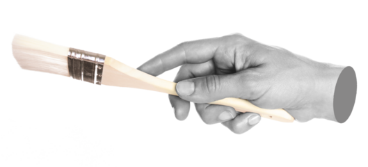 Woman hand holds paint brush, isolated on transparent background, painting and design concept. Contemporary art