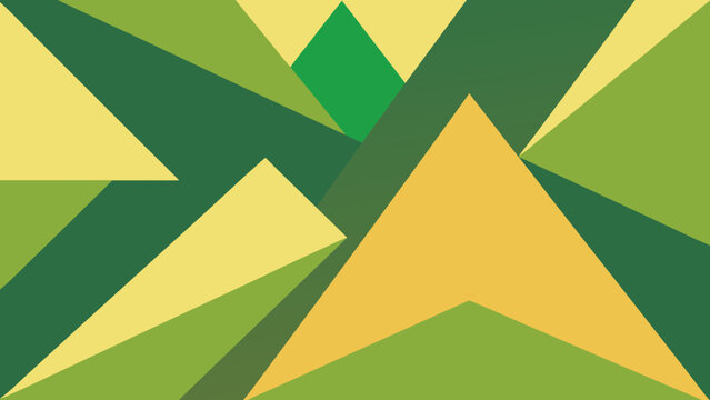 Abstract Geometric Landscape with Green and Yellow Triangles and Polygons nature