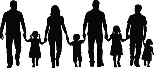 Silhouette of diverse family, holding hands, unity, support, care, connection, relationships, happy moments, emotional, meaningful, peaceful, lifestyle, community