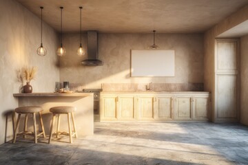 Warm, minimalist kitchen interior with natural light
