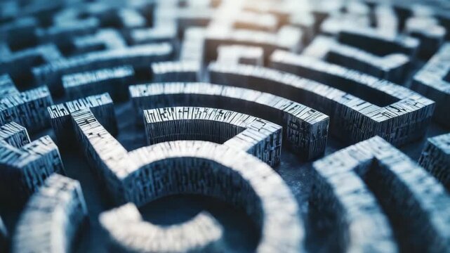Close-up of circular maze with textured walls, symbolizing complexity and challenges