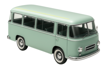 Retro-style airport transfer bus with rounded edges and vintage color scheme