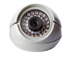Dome surveillance camera with infrared leds, isolated on transparent background