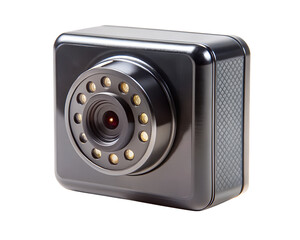 Obraz premium Small black surveillance camera with infrared leds, isolated on transparent background