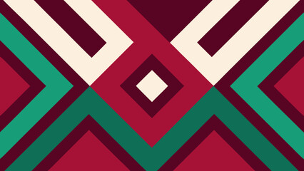 Geometric Abstract Pattern with Diagonal Lines and Diamond in Burgundy Cream and Teal background