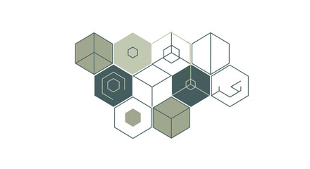 Geometric Hexagon Shapes on White Background.