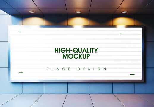 Indoor Billboard Mockup with Spotlights