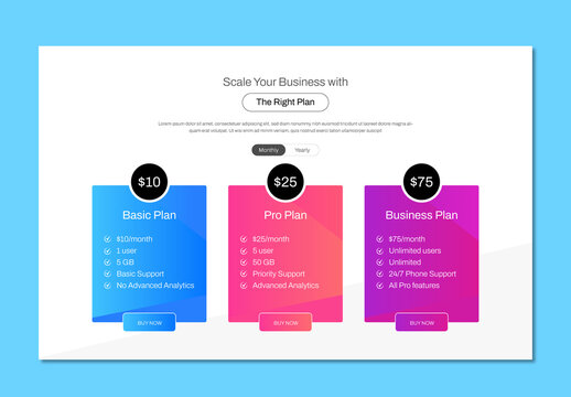 Landing Page Pricing Table Design