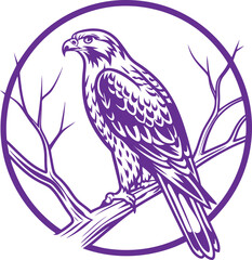 Elegant falcon perched on branch inside circle, perfect for stylish logo designs and nature-themed projects