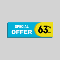 Special offer 63% sale banner. icon Vector illustration discount off on white background