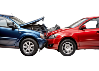 two cars accident violently facing each other isolated on  white background PNG ,AI GENERATED 